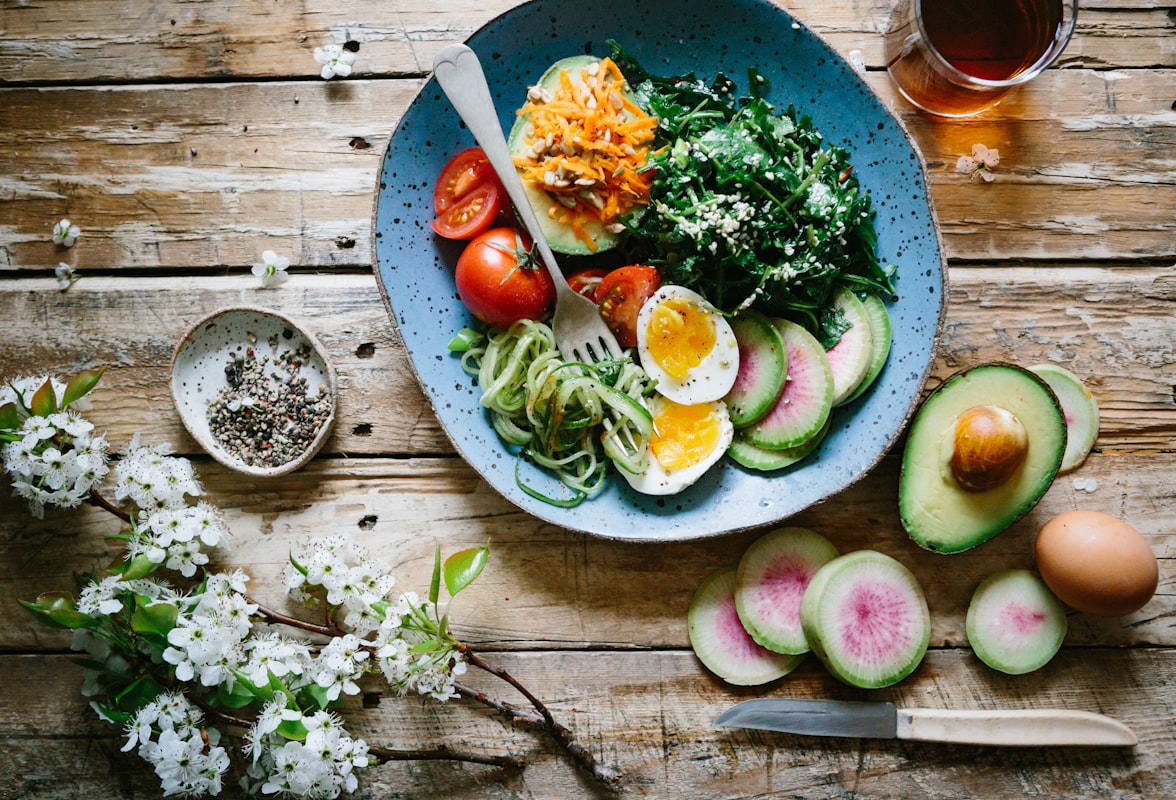 High-protein meal preparation with various ingredients